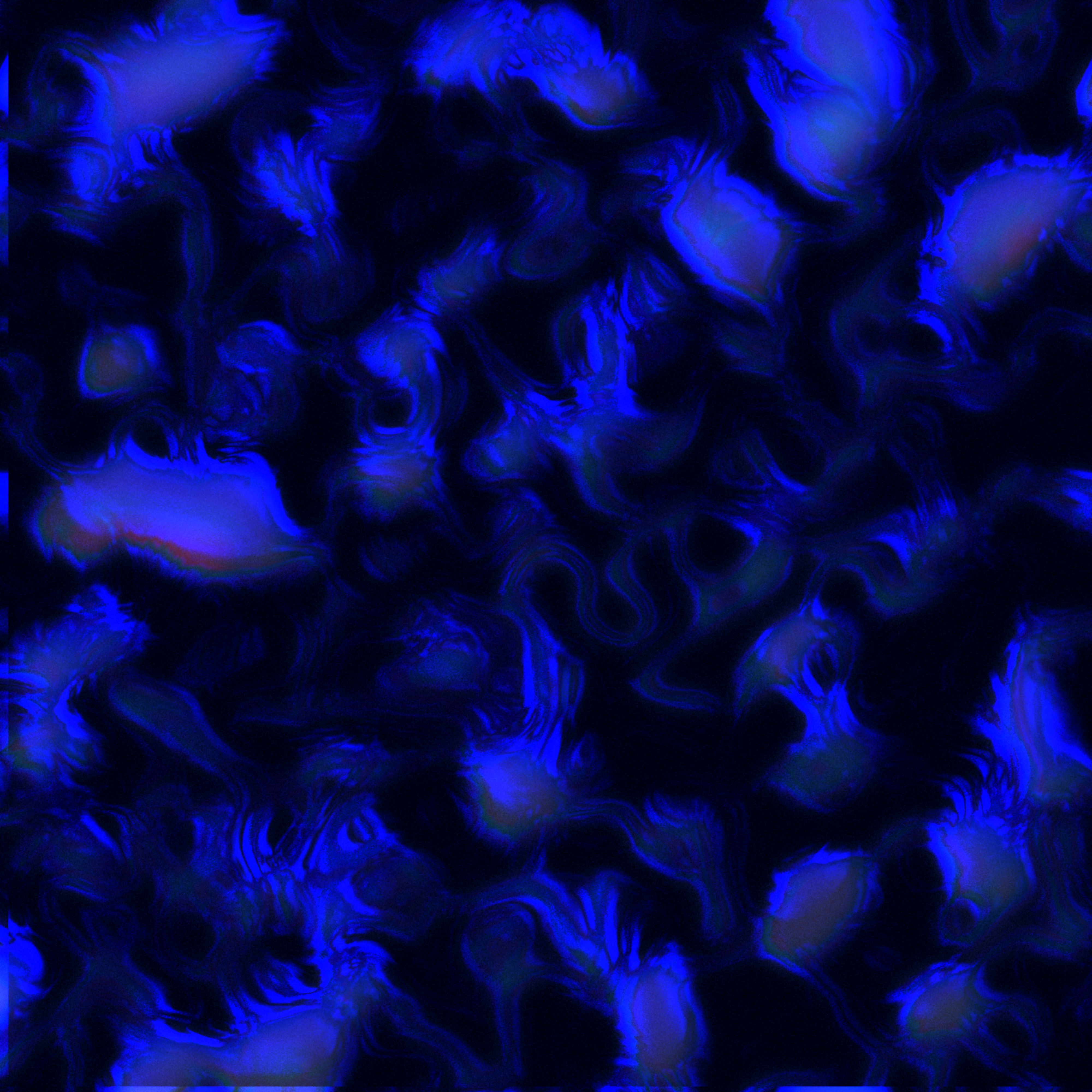 Dark blue and black terrain with bright filaments tracing through it — the first piece in the series, The Gap.